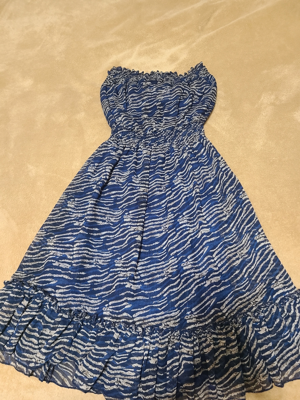 Poetry Blue and White Zebra-Print Smocked Sundress